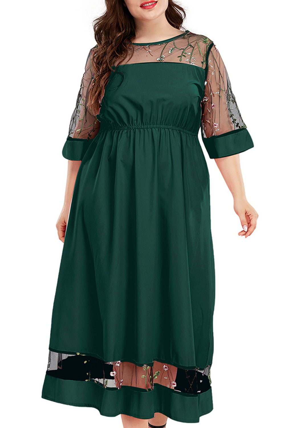 Women Plus Long Length Half Sleeve Round Neck Solid Colored Beautiful Thin Dress