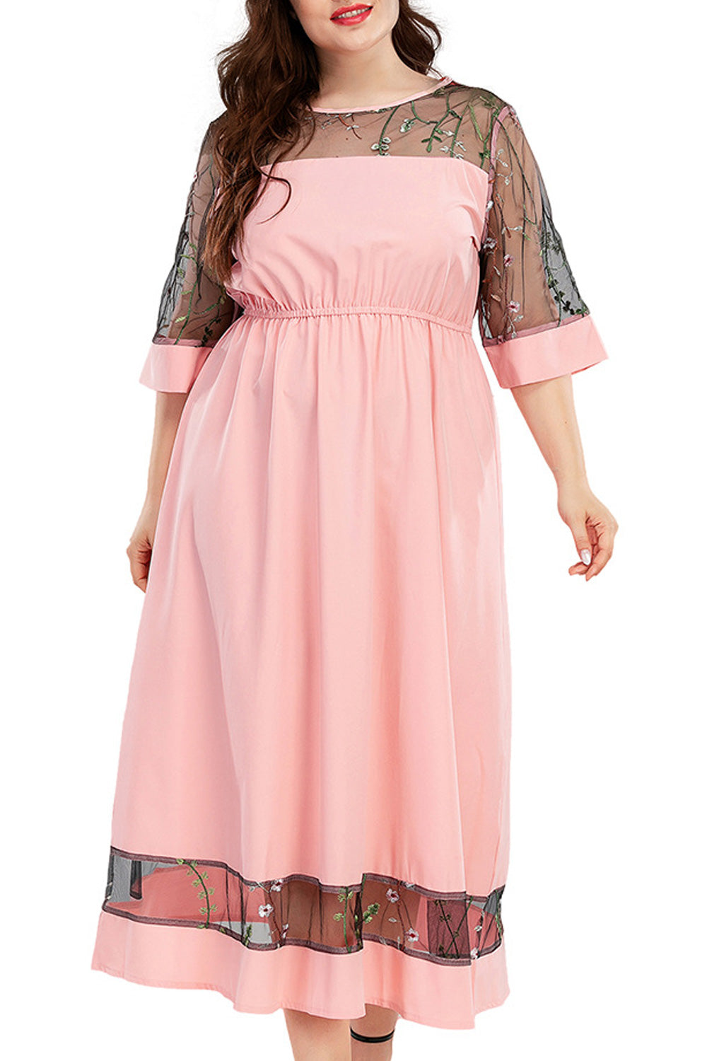 Women Plus Long Length Half Sleeve Round Neck Solid Colored Beautiful Thin Dress