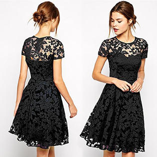 Women Halter Style Round Neck Short Sleeves Dress Red