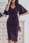 Women Fabulous V-Neck Slim Fit Solid Colored Summer Dress