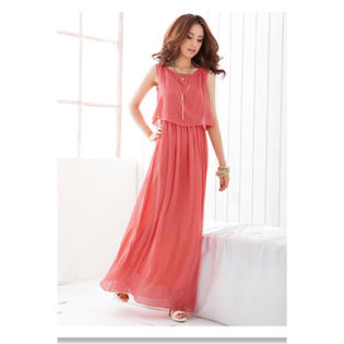 Women Long Skirt Loose Blouse Beach Dress Watermelon Red