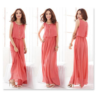 Women Long Skirt Loose Blouse Beach Dress Watermelon Red