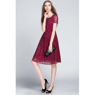Women Short Skater Dress Lace Designed Halter Dress Red
