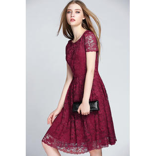 Women Short Skater Dress Lace Designed Halter Dress Red