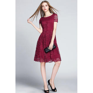 Women Short Skater Dress Lace Designed Halter Dress Red