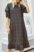 Women Ruffled Hem Short Sleve Summer A-Line Loose Breathable Summer Printed Beautiful Dress