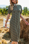 Women Graceful Printed Style Short Sleeve Breathable Mid Length Thin Comfy Dress