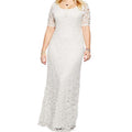 Women Back Zip Fastening Long Lace Dress Plus Size Dress White