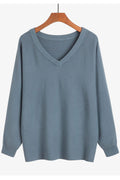 Women Loose Fit Decent Solid Colored V-Neck Sweatsirt