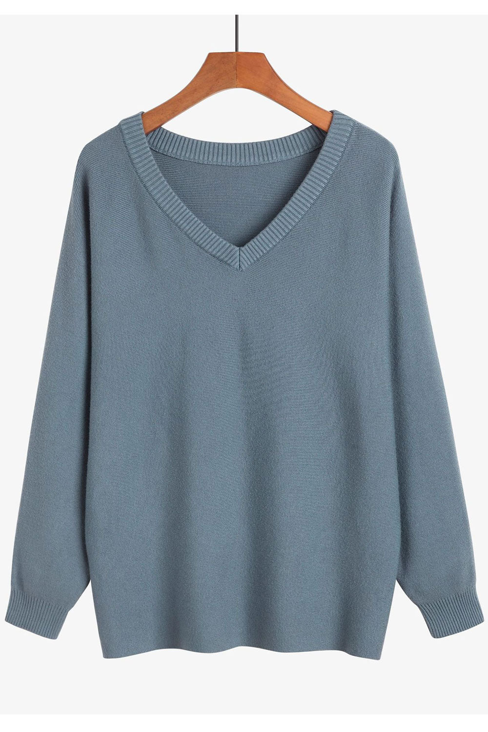Women Loose Fit Decent Solid Colored V-Neck Sweatsirt