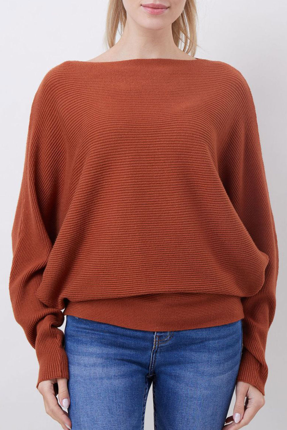Wome Round Neck Warm Bat Style Solid Colored Sweatshirt