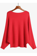 Wome Round Neck Warm Bat Style Solid Colored Sweatshirt