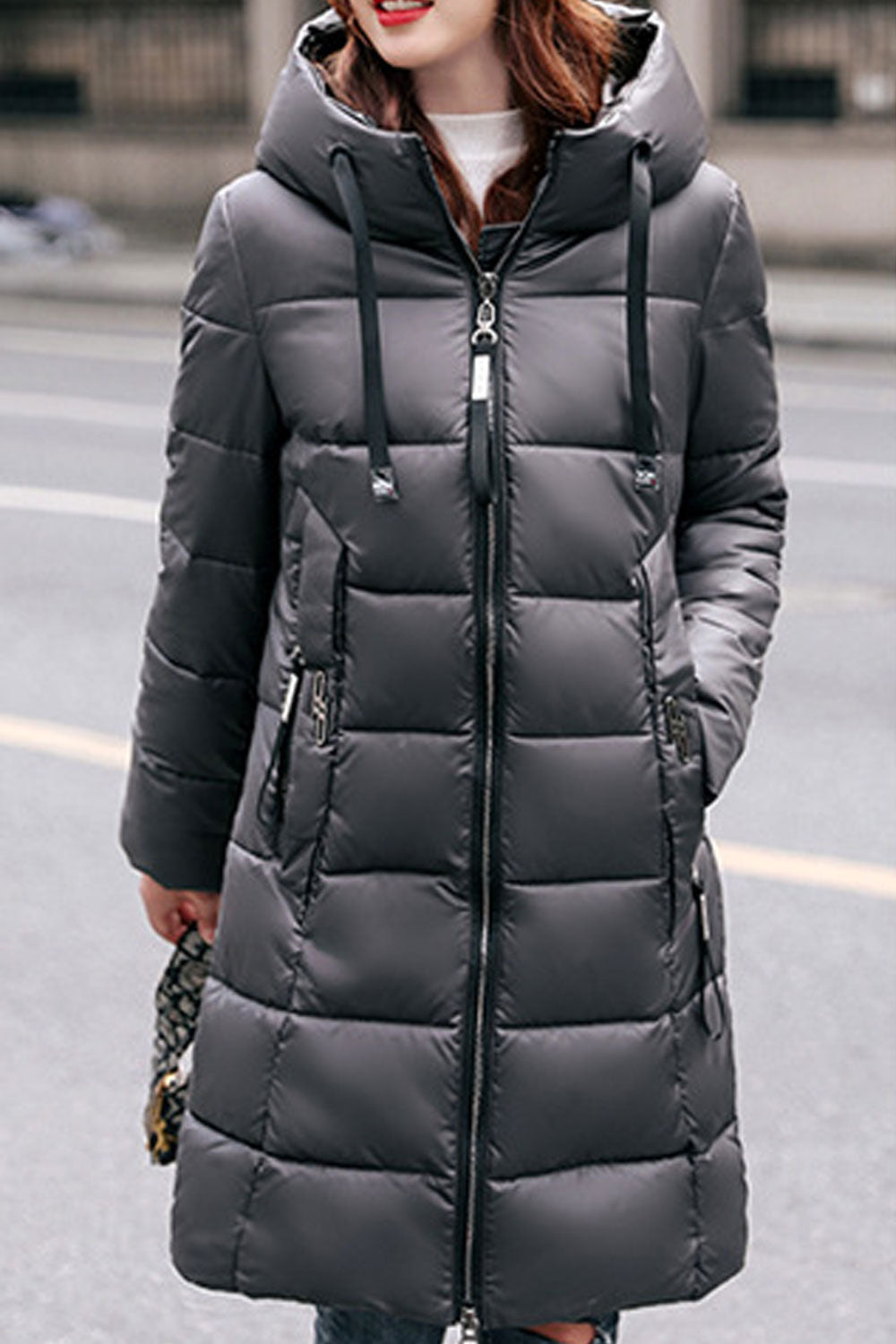 Women Adjustable Drawcord Loose Long Padded Jacket