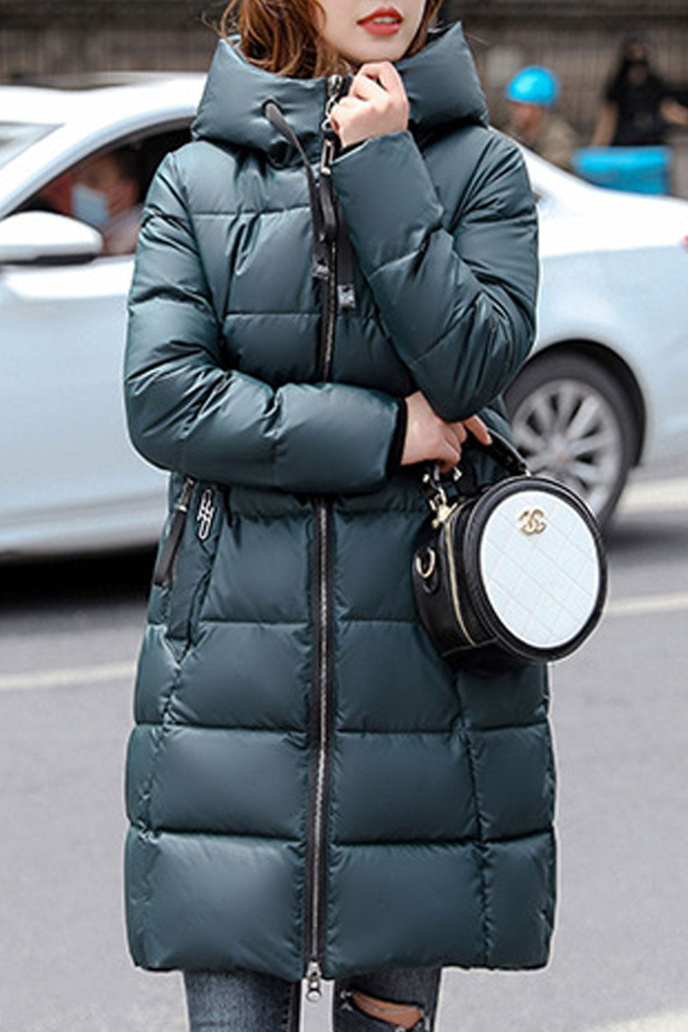 Women Adjustable Drawcord Loose Long Padded Jacket