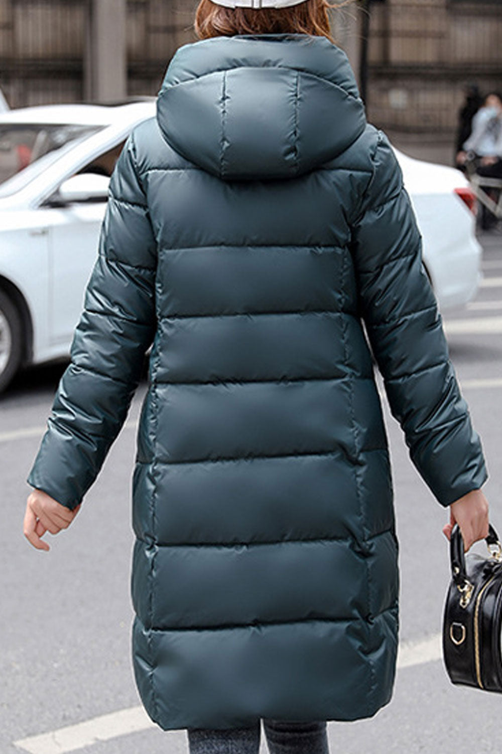 Women Adjustable Drawcord Loose Long Padded Jacket