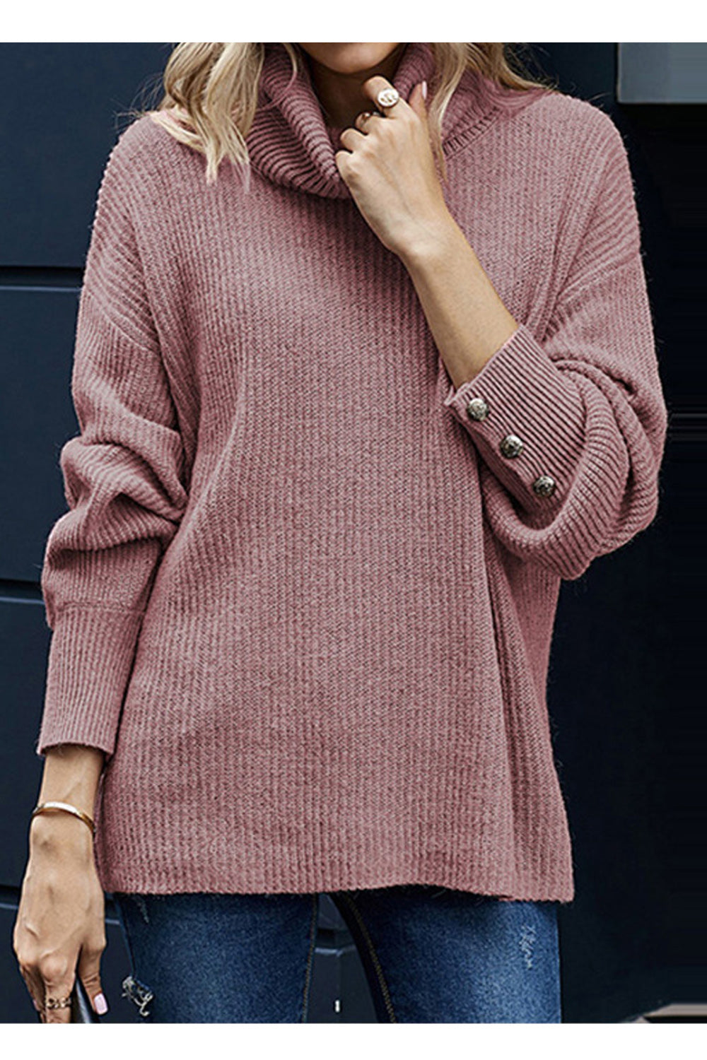 Women Awesome Solid Pattern High Neck Loose Fit Sweater