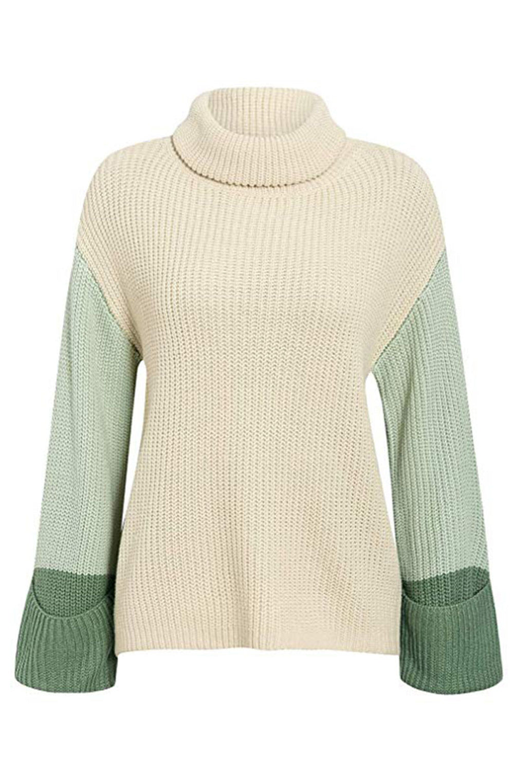Women Warm Contrast Color Long Sleeve Turtle Neck Soft Sweater