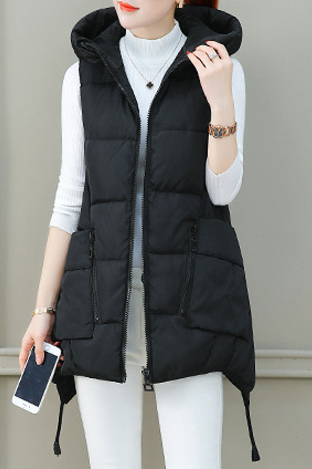 Women Stylish Cotton Padded Sleeveless Zipper Vest