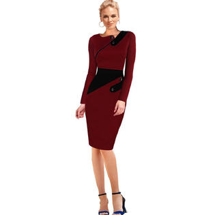 Women Bodycon Long Sleeves Slim Evening Formal Dress Red