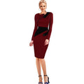 Women Bodycon Long Sleeves Slim Evening Formal Dress Red