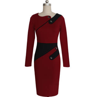 Women Bodycon Long Sleeves Slim Evening Formal Dress Red