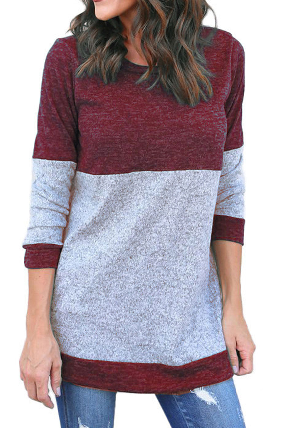 Women Fashionable Contrast Color Comfy Long Sleeve Sweatshirt