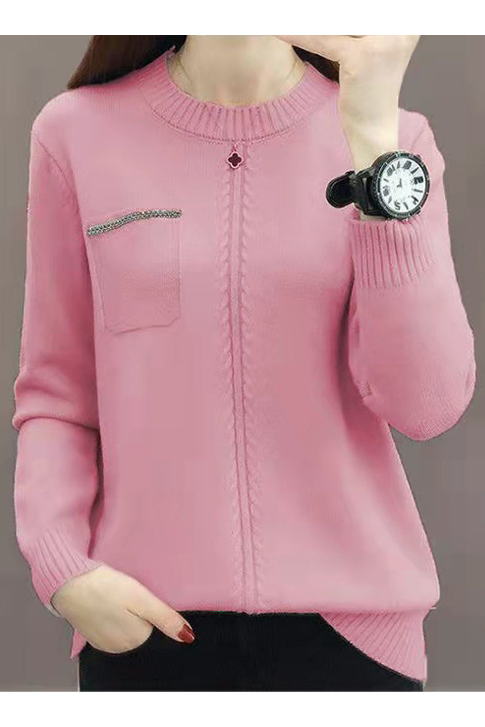 Women Regular Fit Solid Colored Round Neck Sweatshirt