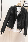Women Long Sleeve Regular Fit Casual Leather Jacket