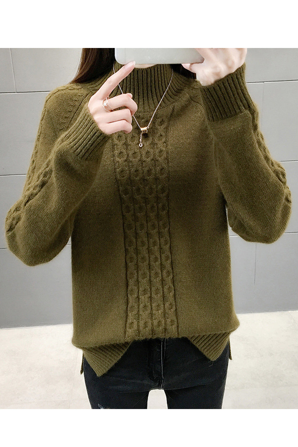 Women High Neck Solid Pattern Long Sleeve Cozy Soft Sweater