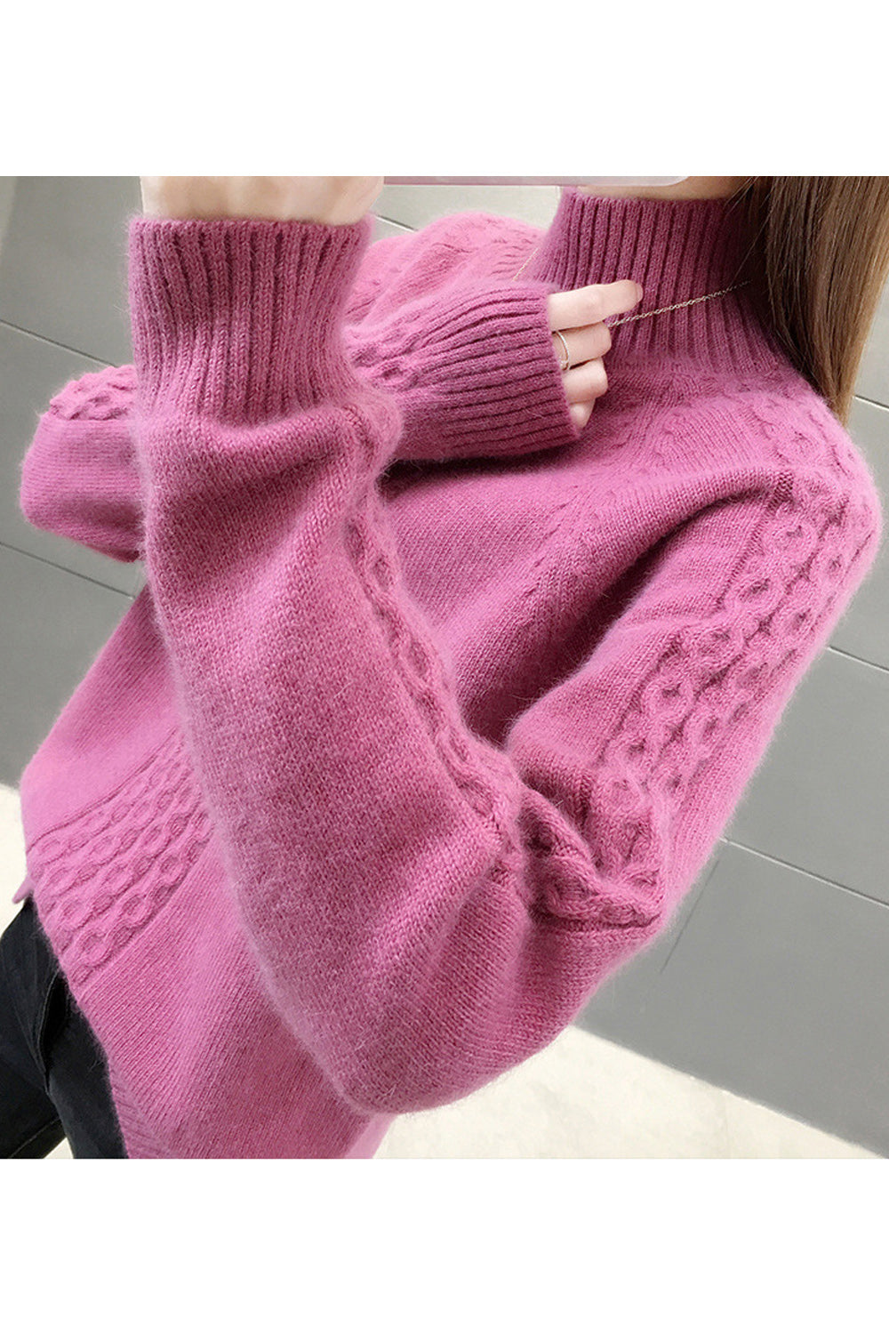 Women High Neck Solid Pattern Long Sleeve Cozy Soft Sweater
