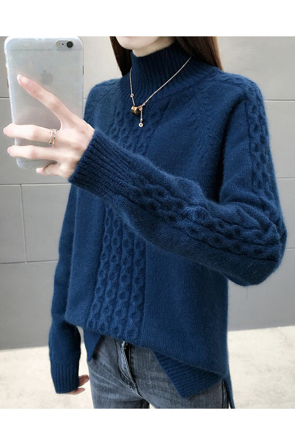 Women High Neck Solid Pattern Long Sleeve Cozy Soft Sweater