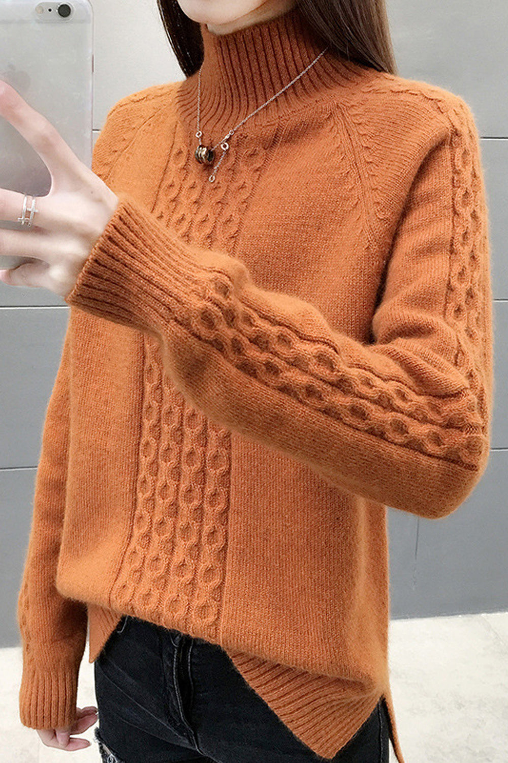 Women High Neck Solid Pattern Long Sleeve Cozy Soft Sweater