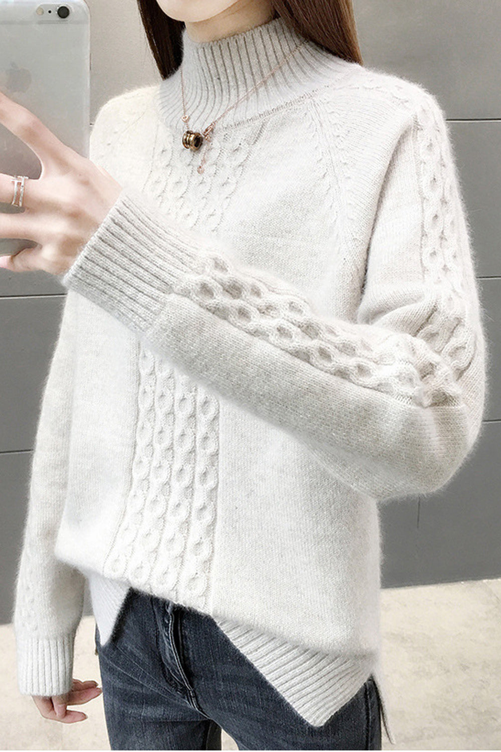 Women High Neck Solid Pattern Long Sleeve Cozy Soft Sweater