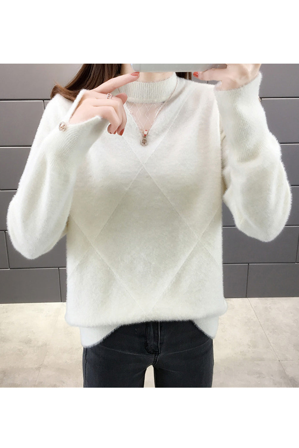 Women Stylish Round Neck Loose Fit Slipt Long Sleeve Warm Sweater