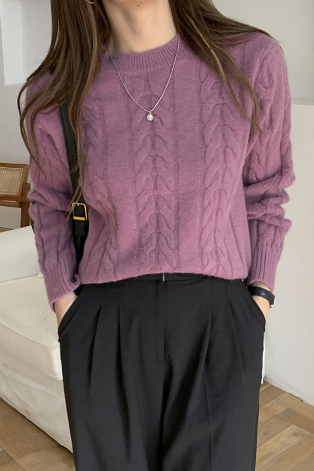 Women Fashion Round Neck Elastic Cuff Warm Sweater