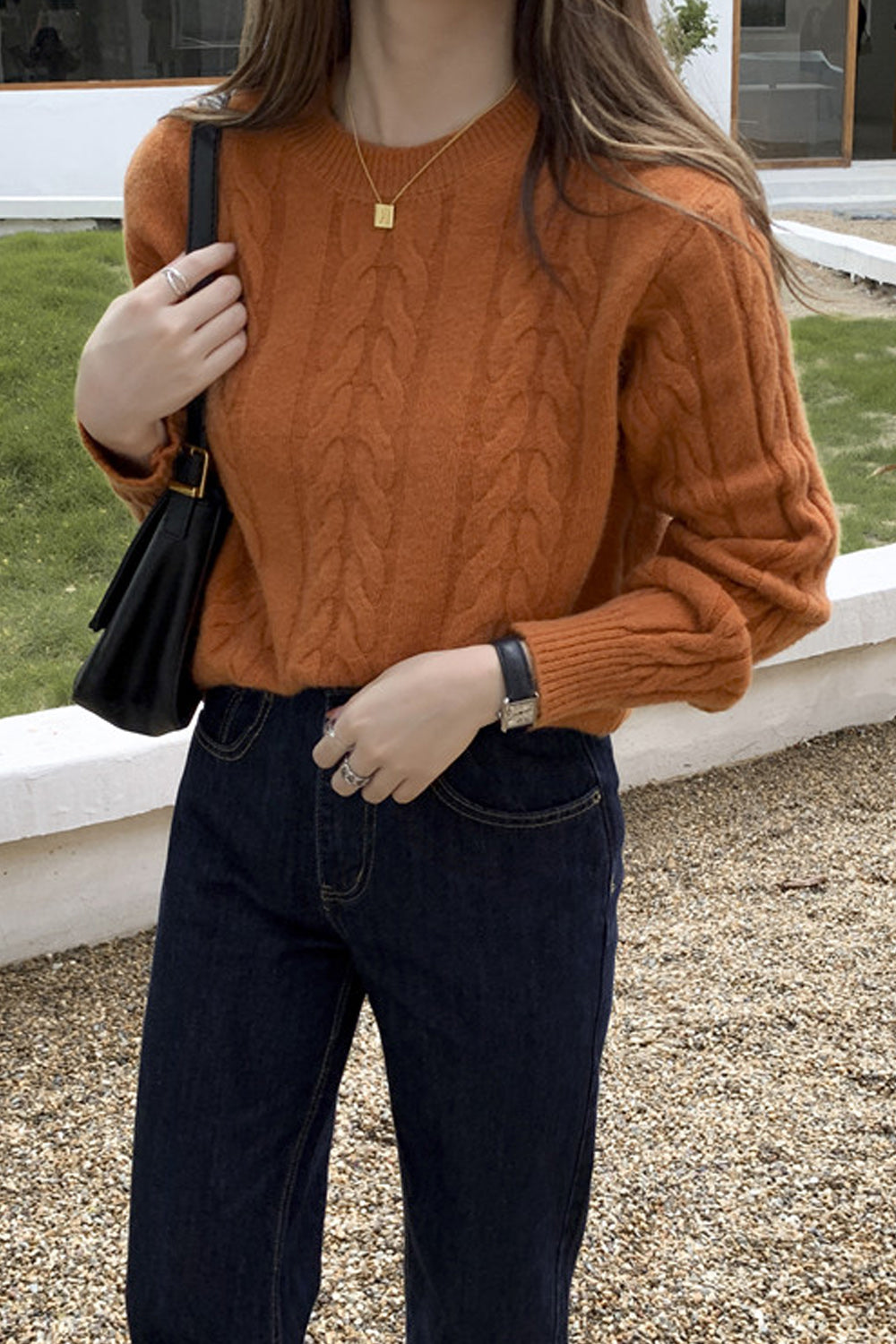 Women Fashion Round Neck Elastic Cuff Warm Sweater