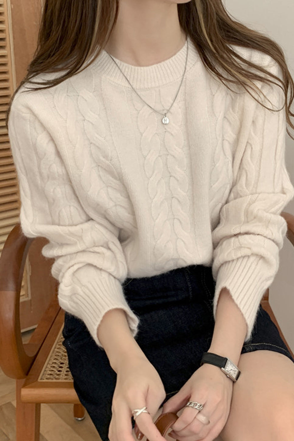 Women Fashion Round Neck Elastic Cuff Warm Sweater