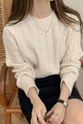 Women Fashion Round Neck Elastic Cuff Warm Sweater