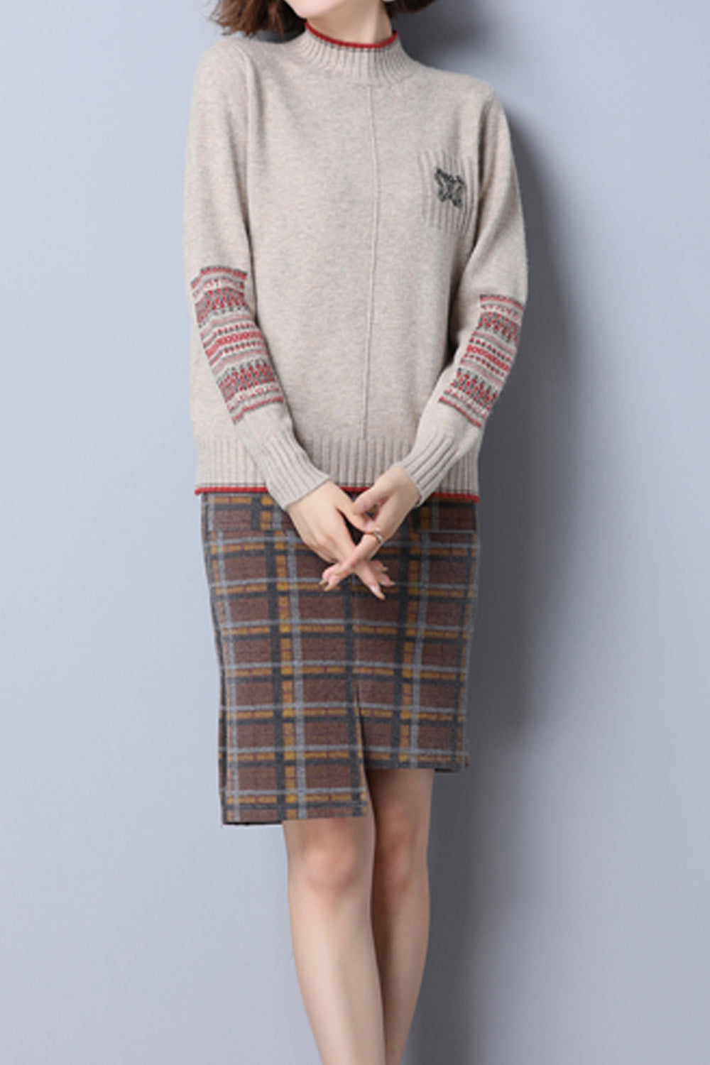 Women Cute High Neck Solid Color Winter Season Sweater