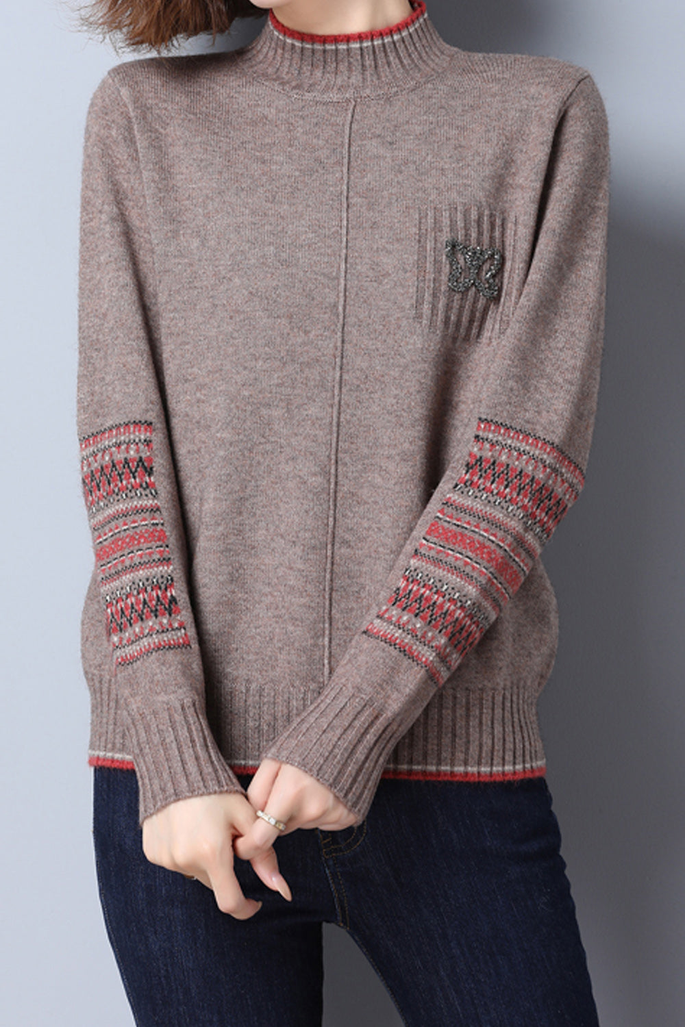Women Cute High Neck Solid Color Winter Season Sweater
