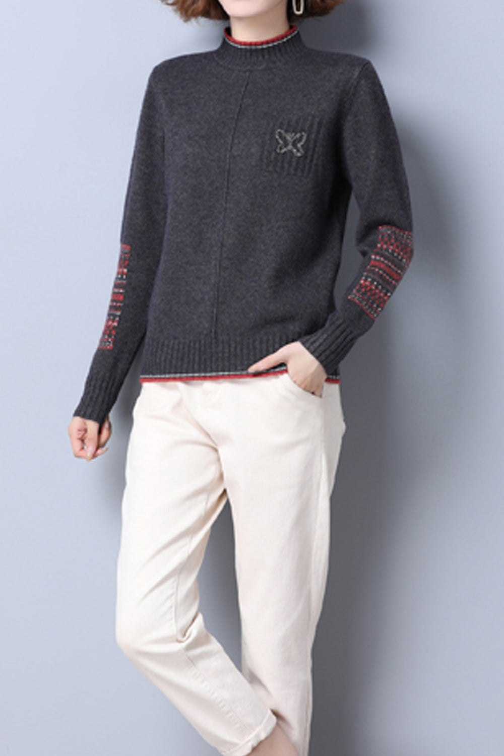 Women Cute High Neck Solid Color Winter Season Sweater