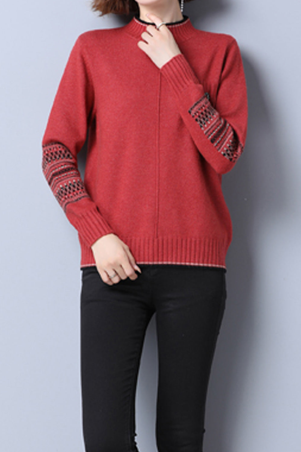 Women Cute High Neck Solid Color Winter Season Sweater