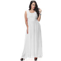 Women's Round Neck Pleated Long Gown Prom Night Dress White