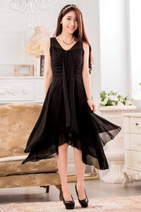 Women Sleeveless V-Neck Irregular Skirt Modern Dress