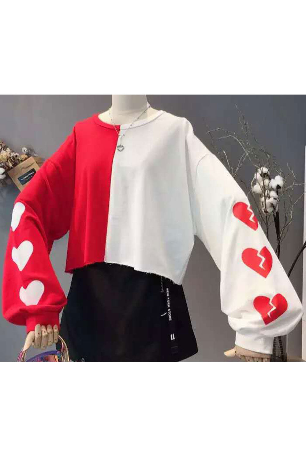 Women Stylish Short Length Contrast Color Warm Sweatshirt