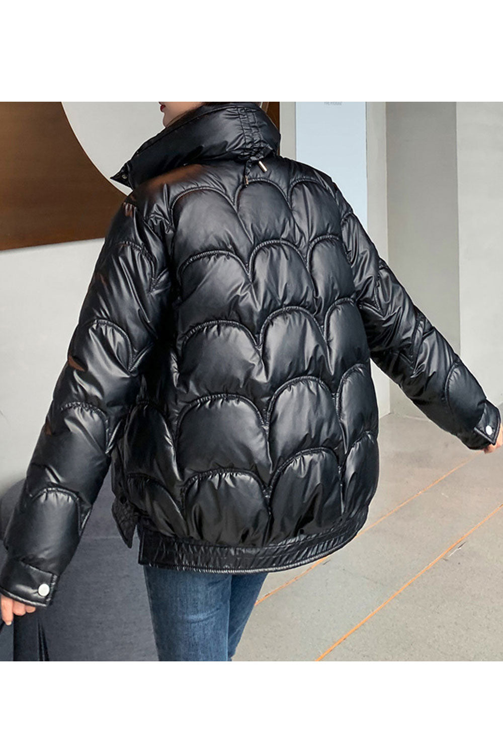 Women Elegant Solid Colored Pretty High Neck Lightweight Padded Jacket