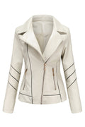 Women Easy Zipper Closure Long Sleeve Solid Pattern Leather Jacket