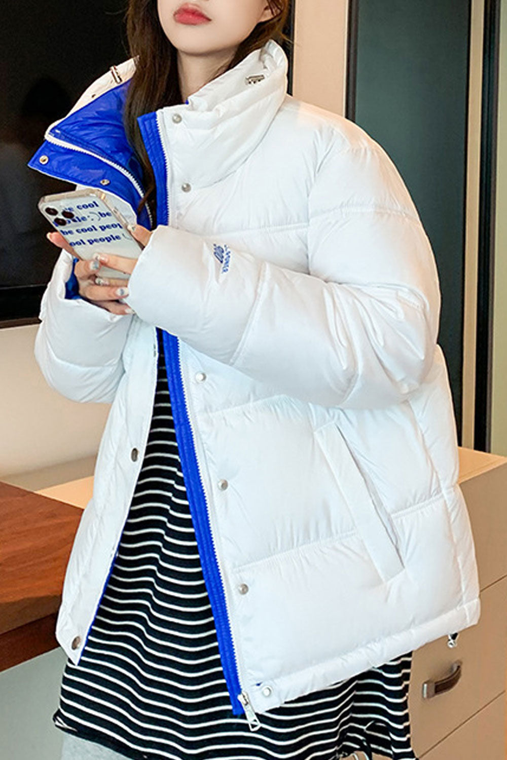 Women Warm Stand Collar Neck Convenient Long Sleeve Lovely Padded Jacket