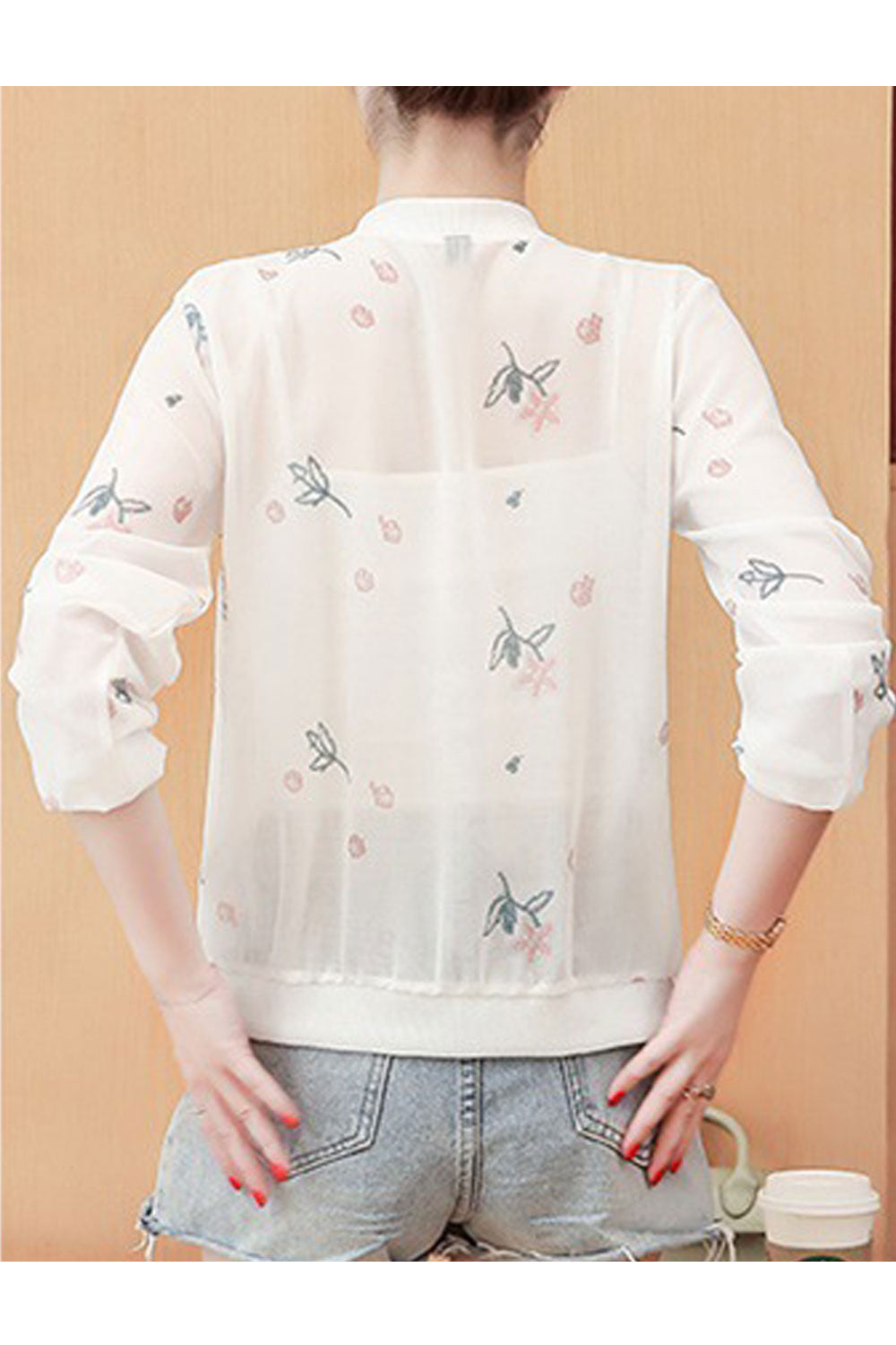 Women Floral Printed Awesome Zipper Closure Casual Jacket