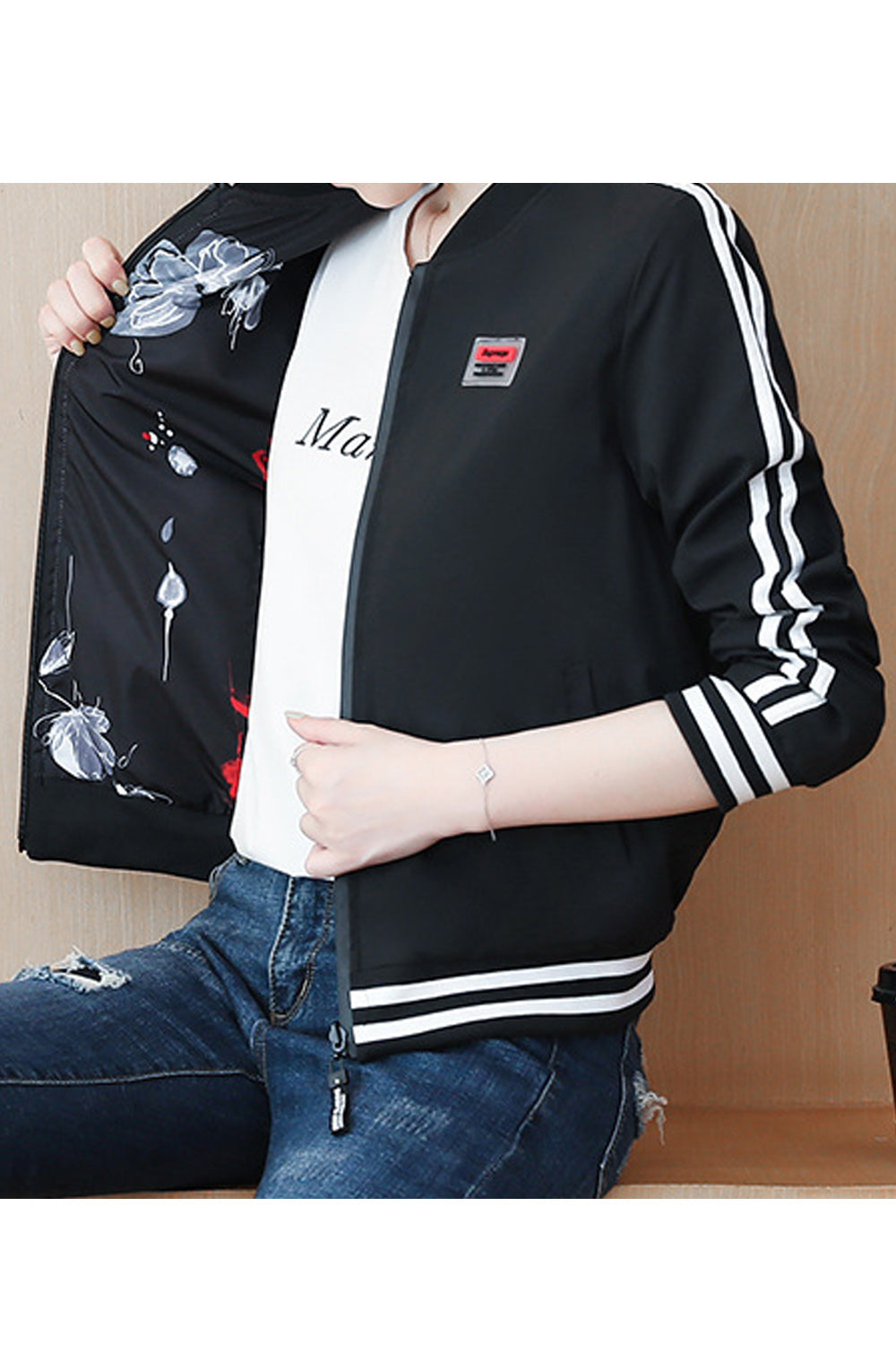 Women Warm Double Sided Stylish Zipper Closure Jacket